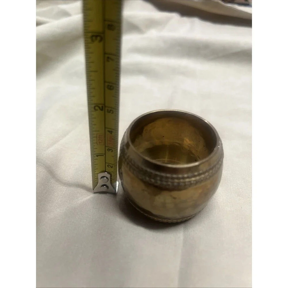Set of 6 Hammered Brass Napkin Rings w/Double Beaded Border-Gorgeous Tableware
